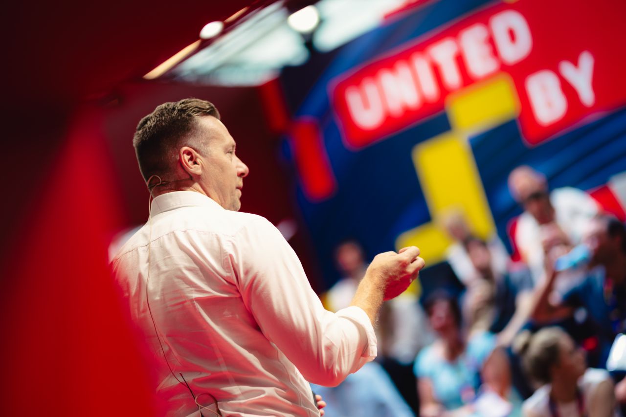 Andre Schwammlein speaking to an audience at VivaTech conference in Paris, 2026
